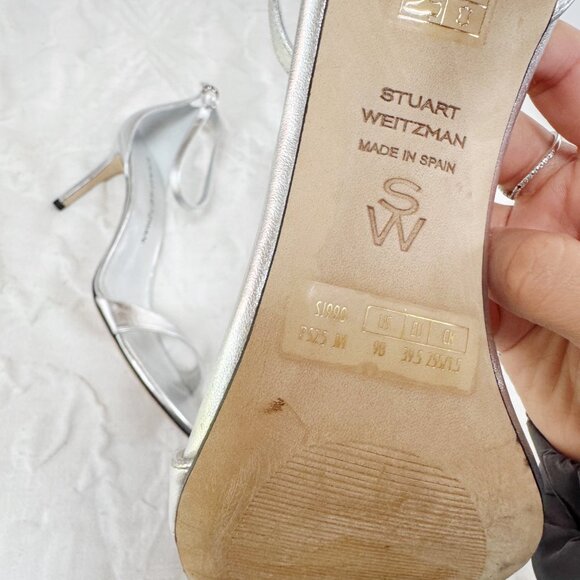 Stuart Weitzman Nudist II Metallic Ankle-Strap Sandals Size 9 New - Picture 10 of 11
